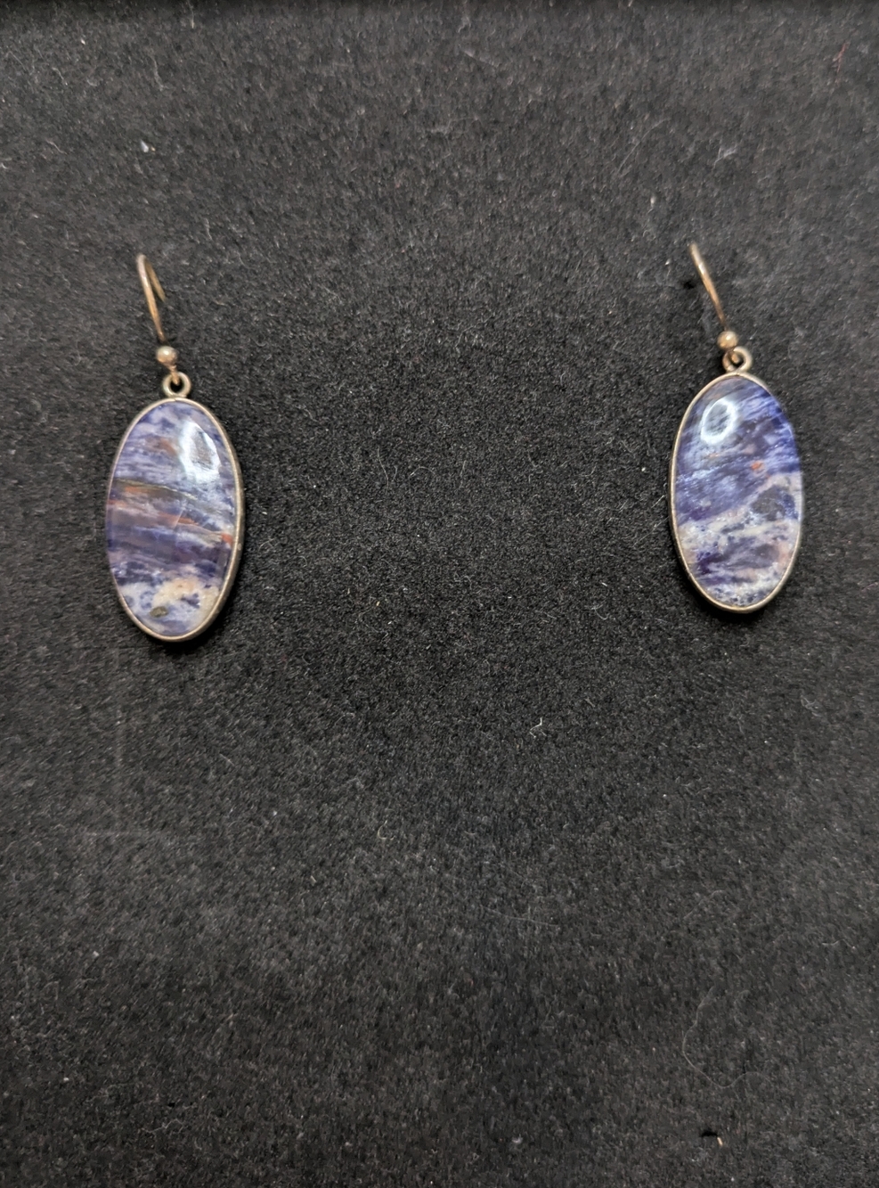 La'celet Jewelry Gallery Oval Blue Stone Drop Earrings with Silver Setting